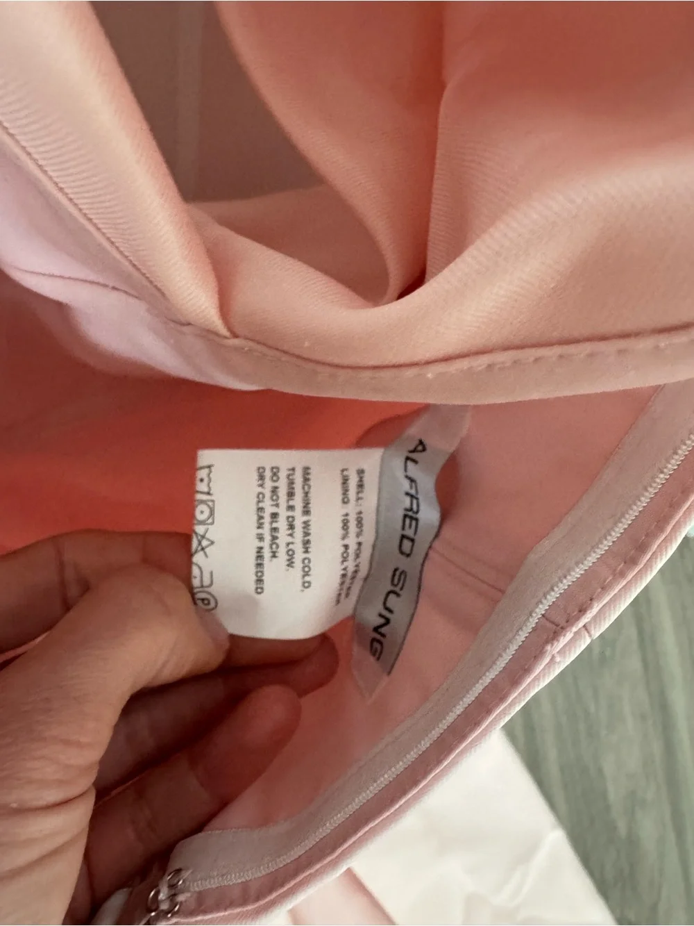 ALFRED SUNG Blush Pink Strapless Asymmetrical Draped Satin Gown